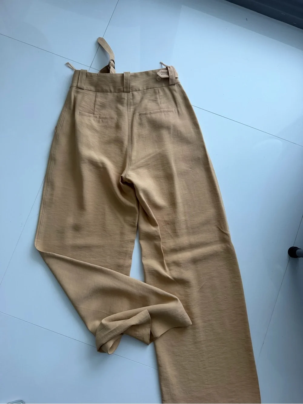 Nanushka Tan Wide-Leg Trousers with Side Ties — Size S